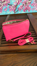 Load image into Gallery viewer, each crossbody bag comes with a matching wristlet strap and adjustable crossbody strap that are the same color as the chosen bag