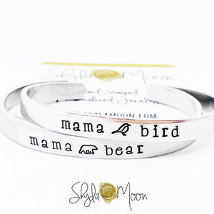 Mama Bird or Mama Bear Cuff Bracelet (Skinny Cuff)