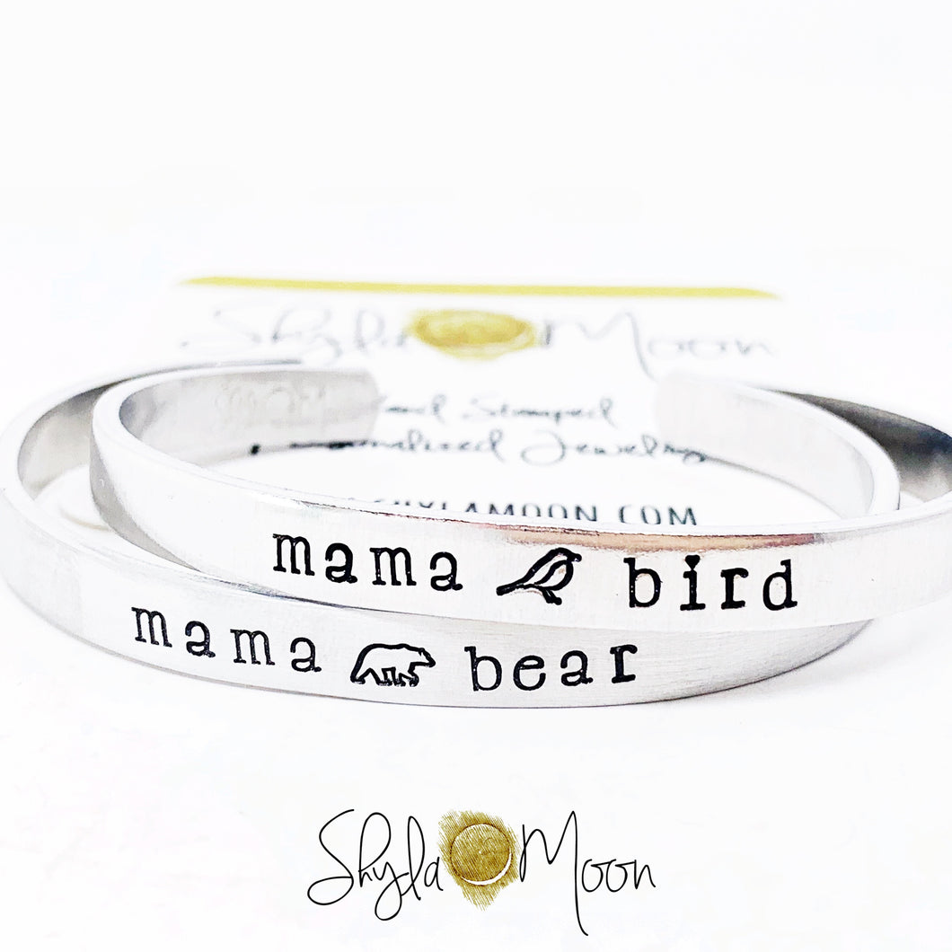 Mama Bird or Mama Bear Cuff Bracelet (Skinny Cuff)