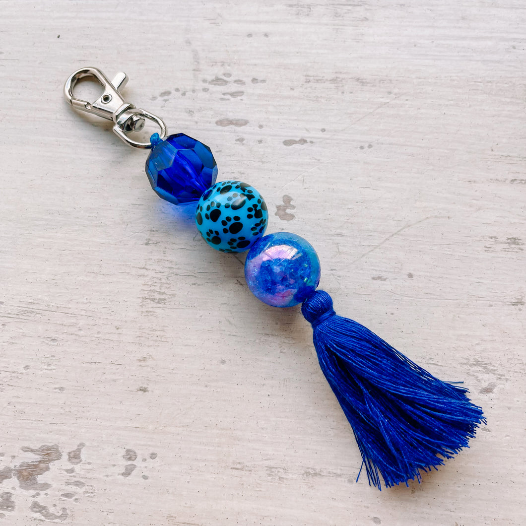 Bead Keychain/Bag Tag in Blue Dog Paws