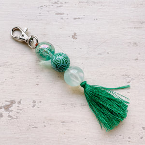 Bead Keychain/Bag Tag in Green Waves