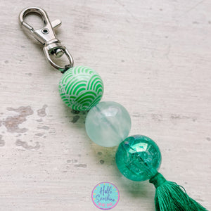 Bead Keychain/Bag Tag in Green Waves