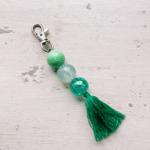 Bead Keychain/Bag Tag in Green Waves