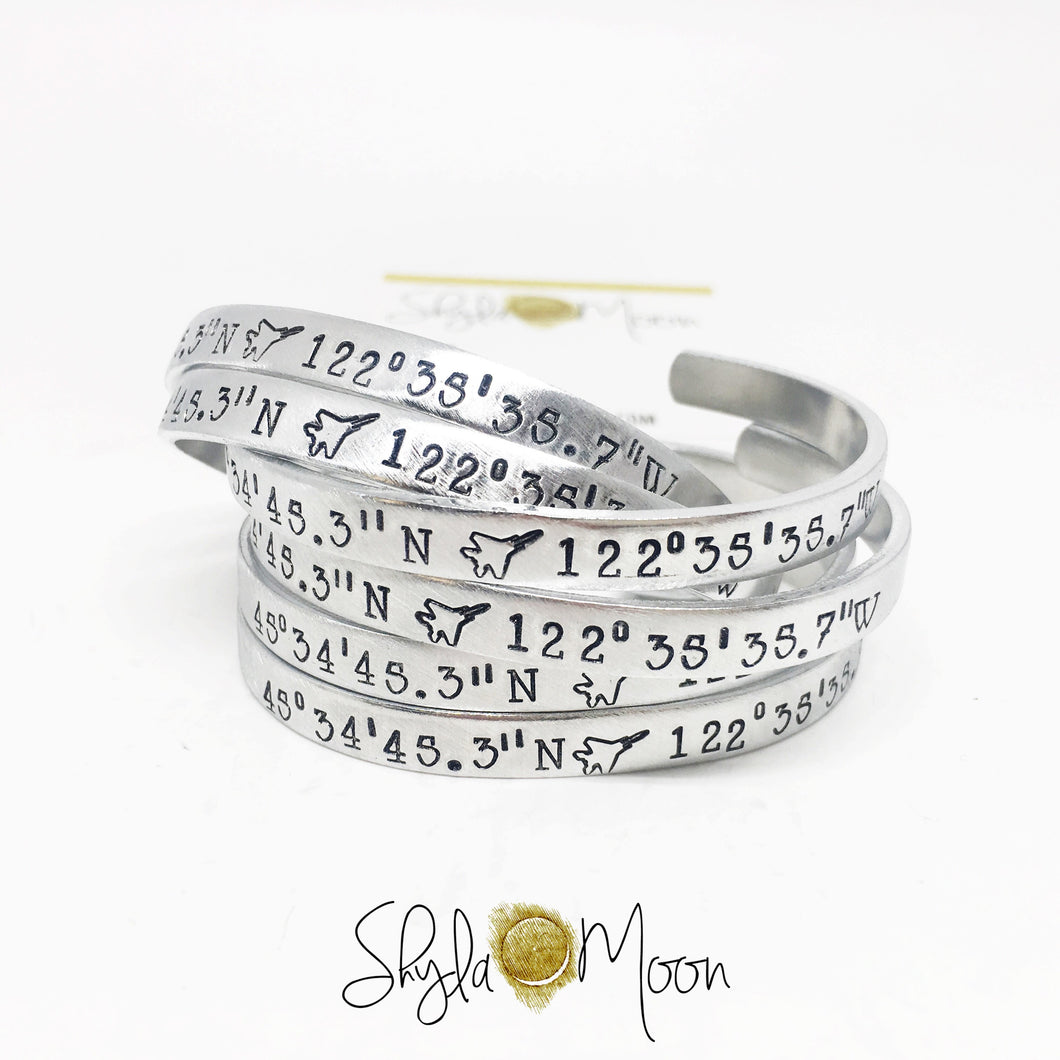 Fighter Jet Coordinates Cuff (Skinny)