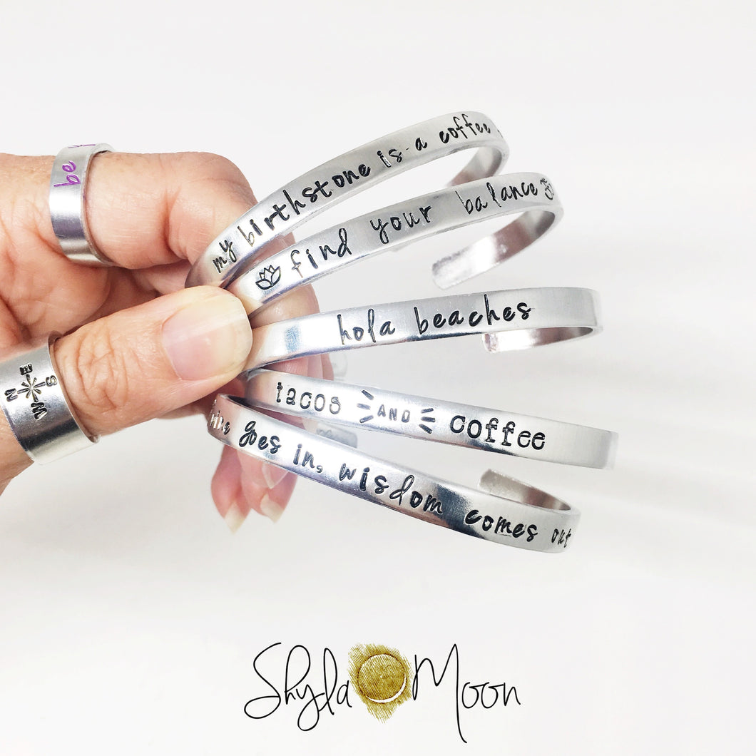 Skinny Cuff Bracelet, Hand Stamped